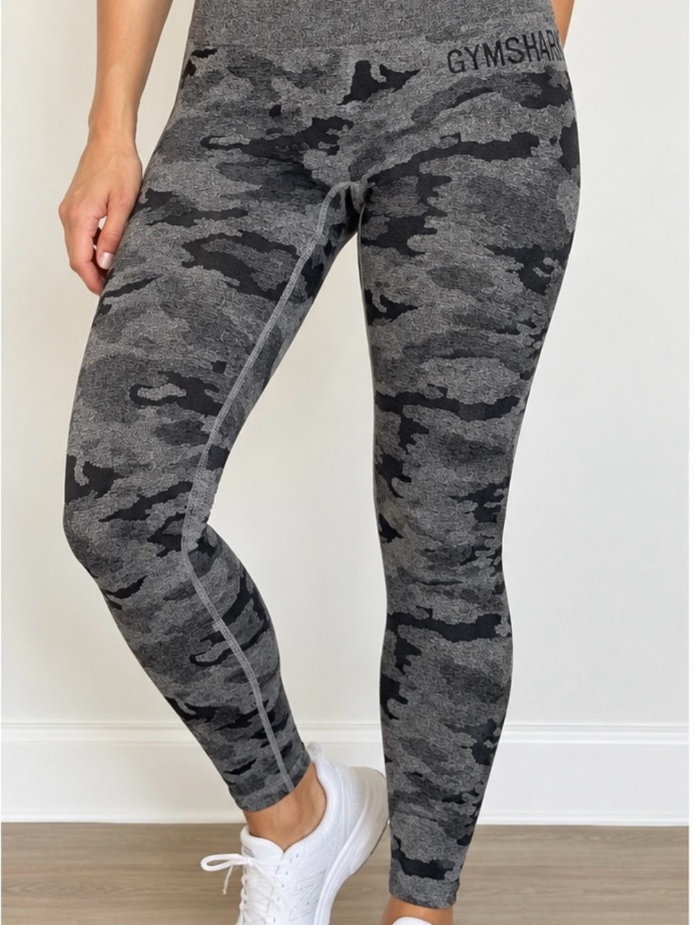 Gymshark Camo Leggings Gray Black High Waist Athletic Workout S